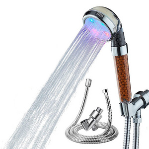 water high pressure spray shower head set led light glowing automatic 7 multi-color water power head shower