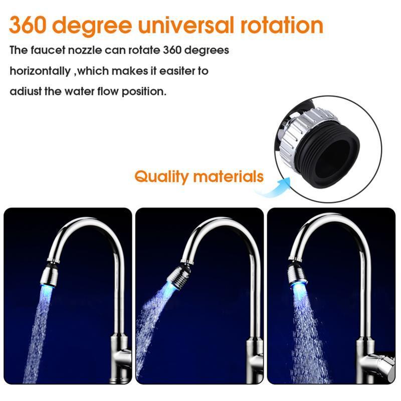 360 Degree Rotation Led Light 7 Colors Changing Glow Show Kitchen Water Faucet Spray Aerator Bubbler