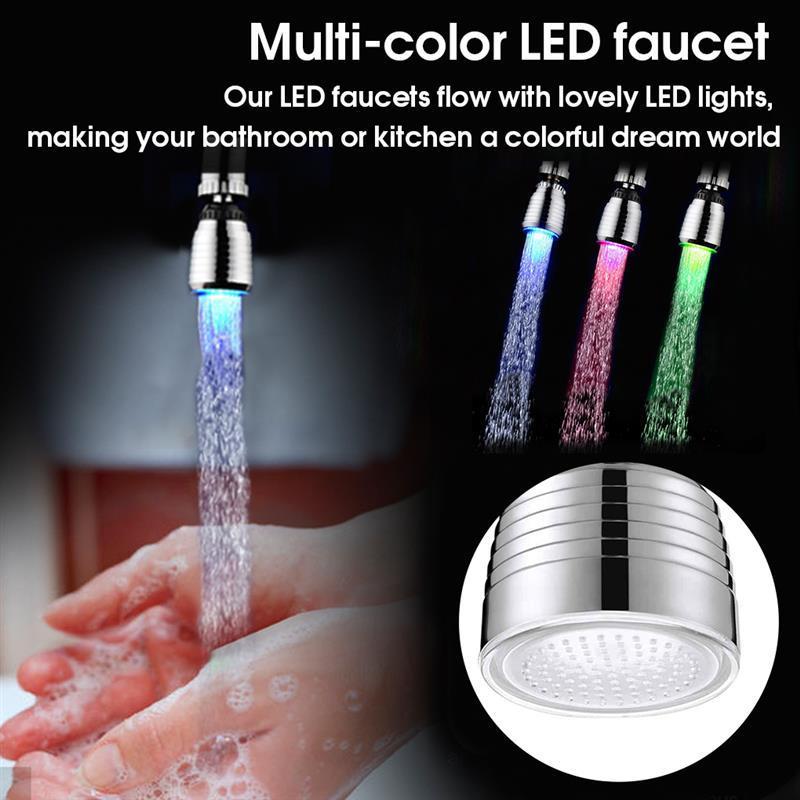 360 Degree Rotation Led Light 7 Colors Changing Glow Show Kitchen Water Faucet Spray Aerator Bubbler