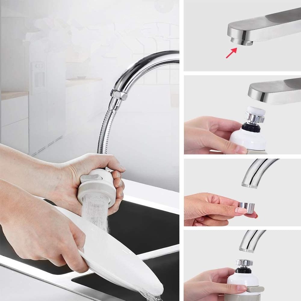 360 Degree Rotatable Spray Head Tap Durable Faucet Filter Nozzle 3 Modes Function Water Saving Kitchen Bathroom Faucet Aerator