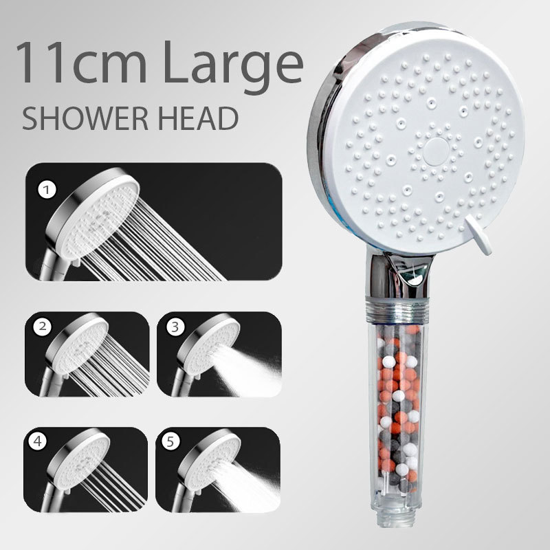 5 Functions Negative Ionic Mineral Stone Filter Water Saving Shower Head