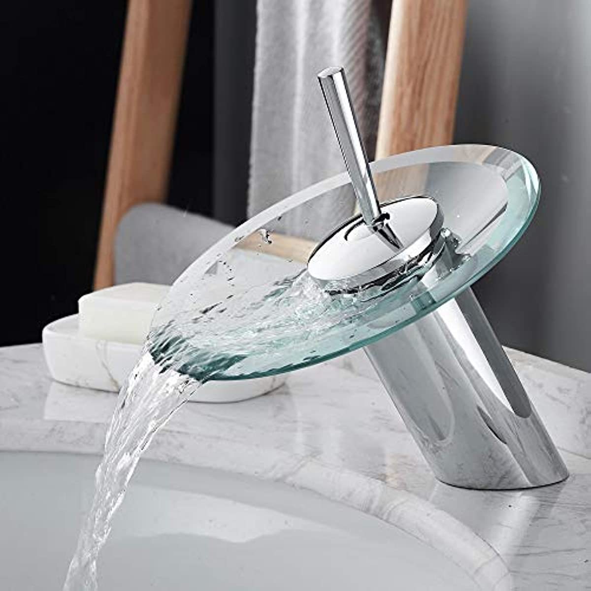 2022 New Tap Hot and Cold Bathroom Waterfall Glass Brass Mixer Wash Basin Faucets for Hotel Washroom