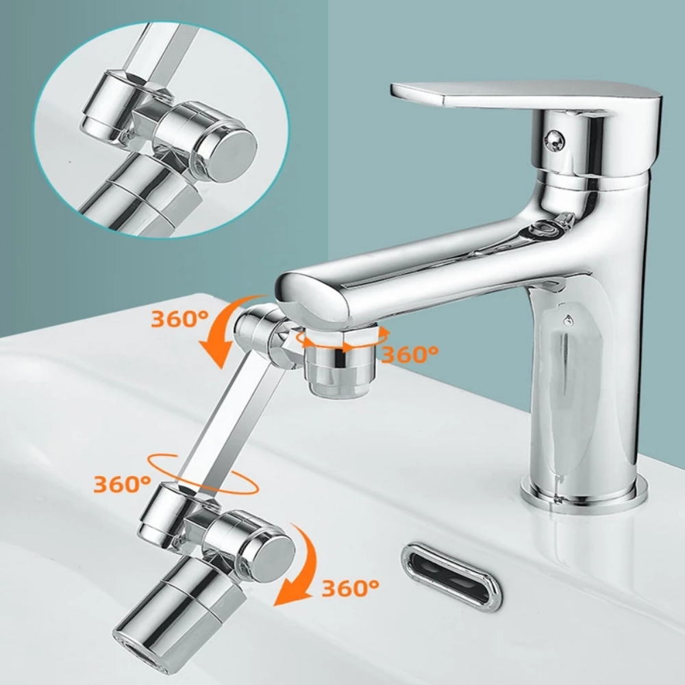 Universal Convenient Splash-Proof Extender Mouthwash Robotic Arm 1440 Degree Rotatable 2 Functions Mechanical Arm Faucet