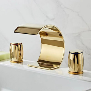 luxury Gold Dual Handle Waterfall Bathroom Faucet 3 Hole Widespread Bathroom Sink Faucet