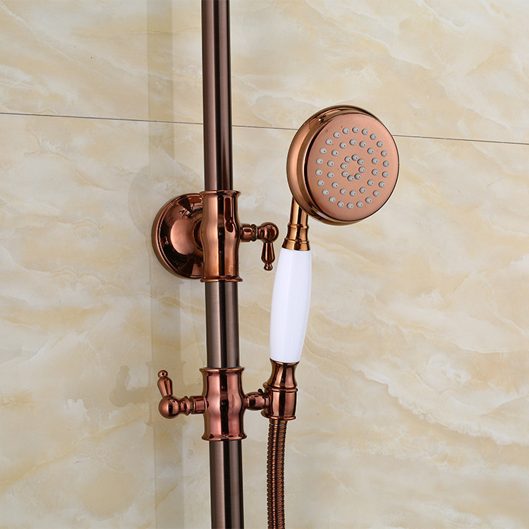 Traditional Thermostatic Faucet Shower Mix Metered Faucets 9 Set Hotel Bathroom Rain Rose Gold Hand Shower Set Bathroom