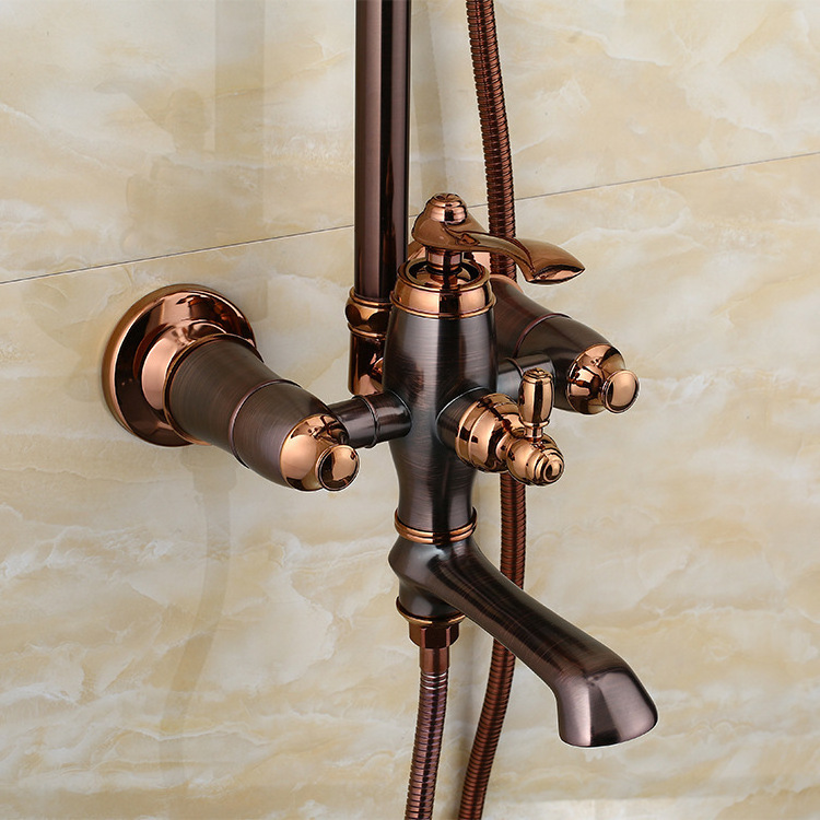 Traditional Thermostatic Faucet Shower Mix Metered Faucets 9 Set Hotel Bathroom Rain Rose Gold Hand Shower Set Bathroom