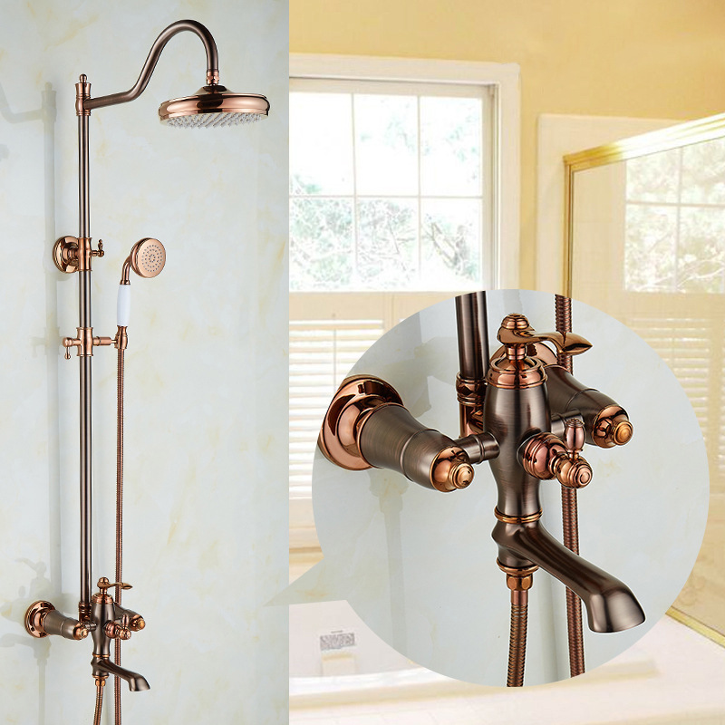 Traditional Thermostatic Faucet Shower Mix Metered Faucets 9 Set Hotel Bathroom Rain Rose Gold Hand Shower Set Bathroom