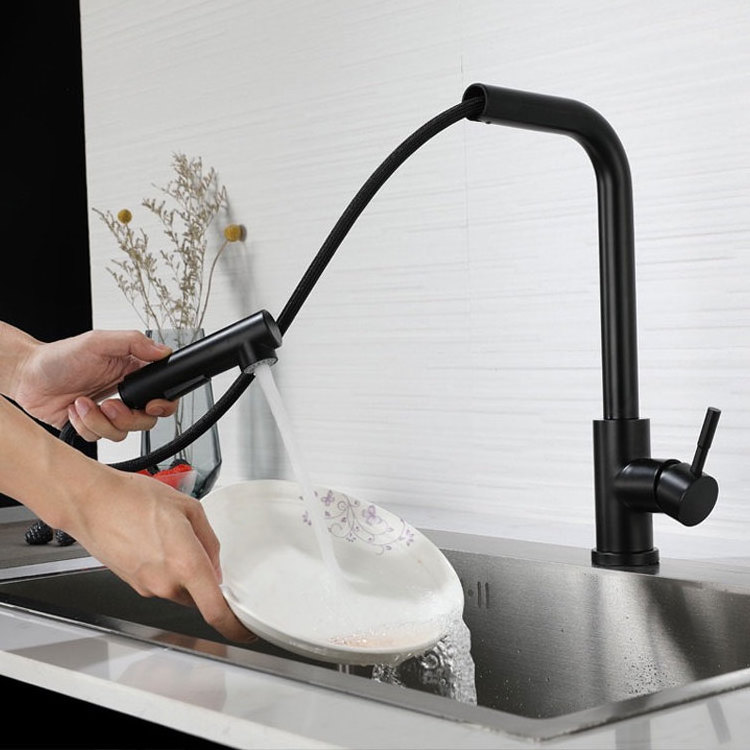 pull down  matte black and gold kitchen sink stainless steel pull out rotatable faucets