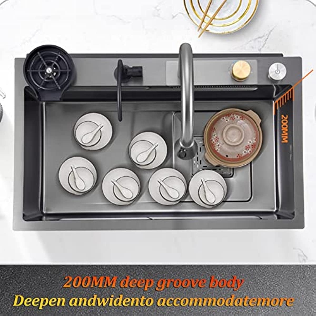 sus304 waterfall multifunction smart stainless steel sink glass rinser kitchen sinks