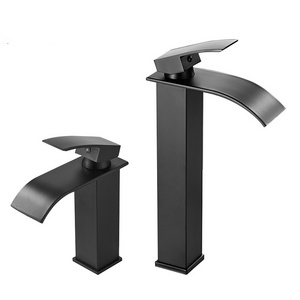 Hotel Bathroom Brass Hot and Cold Water Wash Tap Plating Waterfall Basin Sink Faucet Square Faucet Black