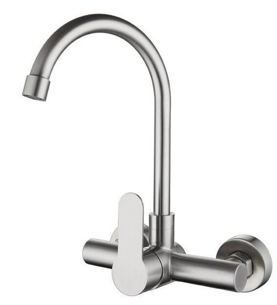 Modern Quality Wall Mounted Solid Mixer Sink Water Tap Kitchen Faucet Two Lever for Kitchen