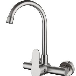 Modern Quality Wall Mounted Solid Mixer Sink Water Tap Kitchen Faucet Two Lever for Kitchen