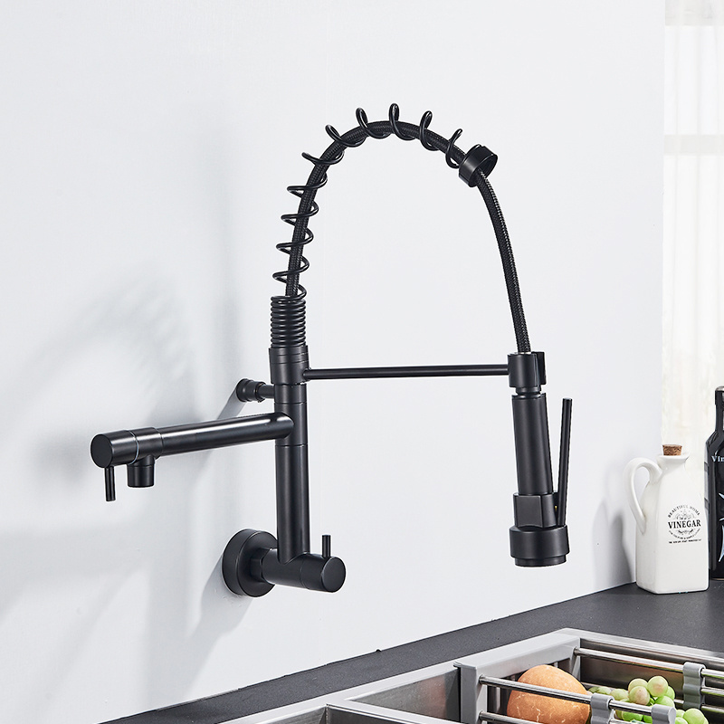 Wall Mounted Single Lever Kitchen Sink Faucets Commercial Style Pre Rinse in Chrome Single Handle Pull Down Kitchen Faucet