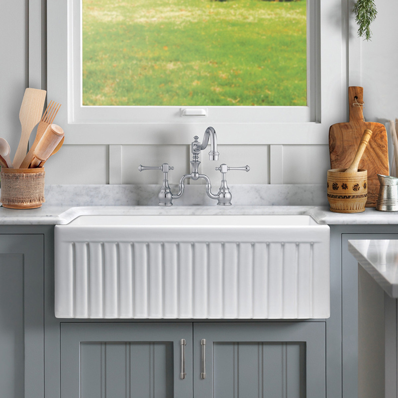 KAHNOS 30 33 Inch White Black Apron Front Under Mount Furniture Ceramic Bowl Porcelain Farmhouse Undermount Kitchen Sink