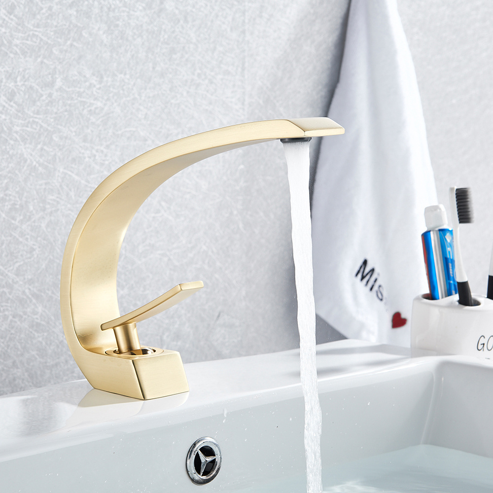 Gold Tap Golden Plated Copper Faucet C Shape Design Hot And Cold Basin Faucet For Bathroom Antique