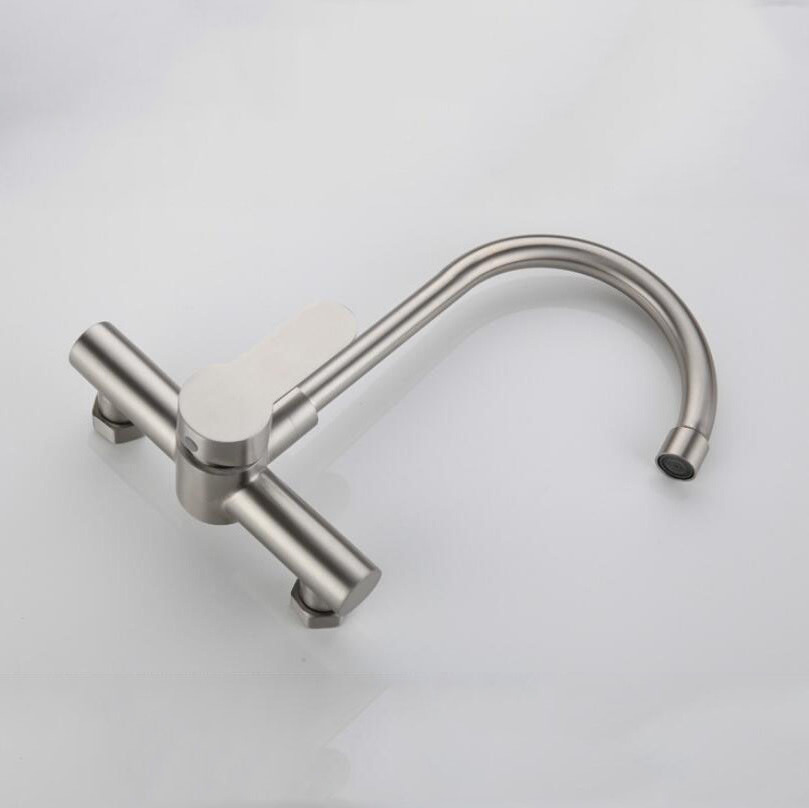 Modern Quality Wall Mounted Solid Mixer Sink Water Tap Kitchen Faucet Two Lever for Kitchen