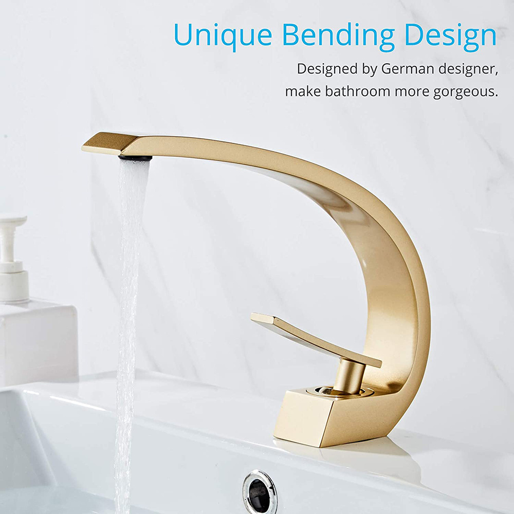 Gold Tap Golden Plated Copper Faucet C Shape Design Hot And Cold Basin Faucet For Bathroom Antique