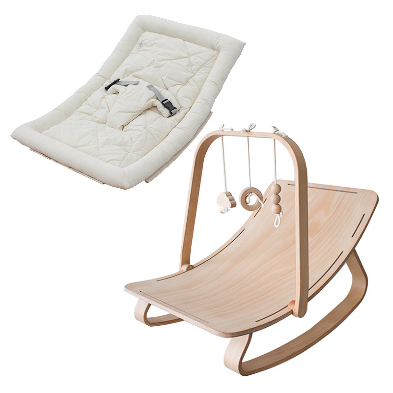 Natural Wooden Baby Rocker Wood Main Lap Baby Bouncer Rocking Baby Cradle Bouncer for Sleeping Swinging Chair 0-36 Months