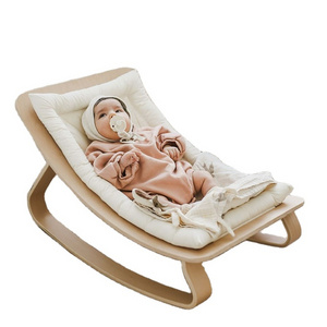 Natural Wooden Baby Rocker Wood Main Lap Baby Bouncer Rocking Baby Cradle Bouncer for Sleeping Swinging Chair 0-36 Months