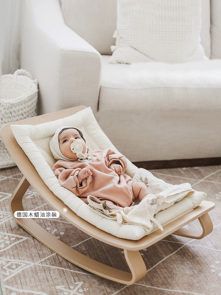 Natural Wooden Baby Rocker Wood Main Lap Baby Bouncer Rocking Baby Cradle Bouncer for Sleeping Swinging Chair 0-36 Months