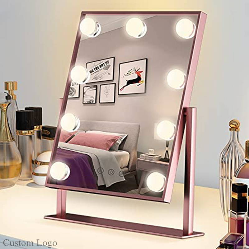 Luxury bathroom vanity table makeup led mirror touch sensor switch make up hollywood mirror with led light bulbs