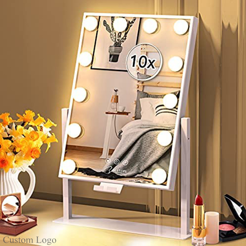 Luxury bathroom vanity table makeup led mirror touch sensor switch make up hollywood mirror with led light bulbs