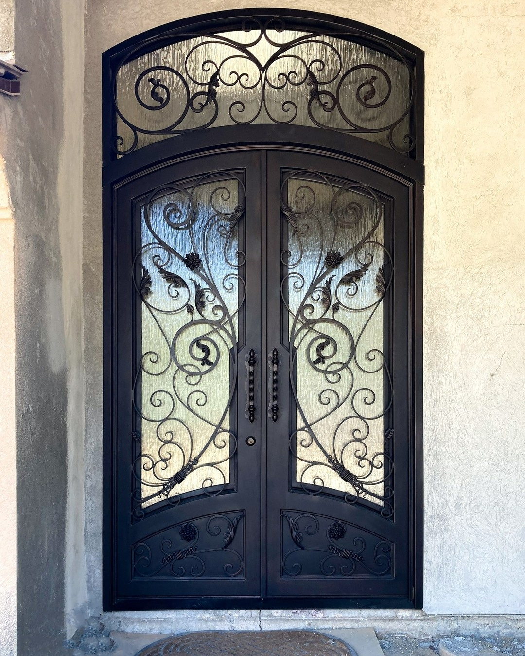 Hot Selling Iron Glass Door Wrought Iron Double Entry Doors With Transom Wrought Iron Doors