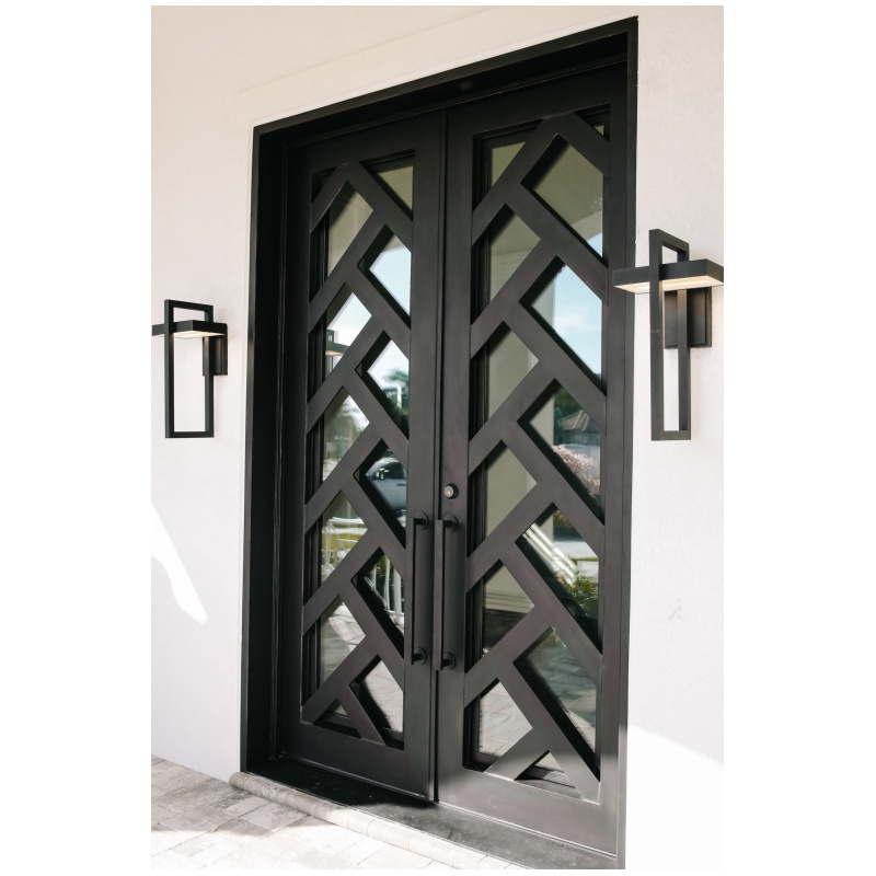 Modern Design Front Home Villa Entrance Double Steel Doors Design Wrought Iron Door