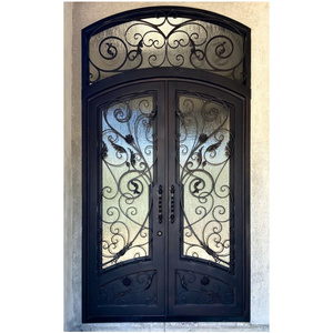 Hot Selling Iron Glass Door Wrought Iron Double Entry Doors With Transom Wrought Iron Doors