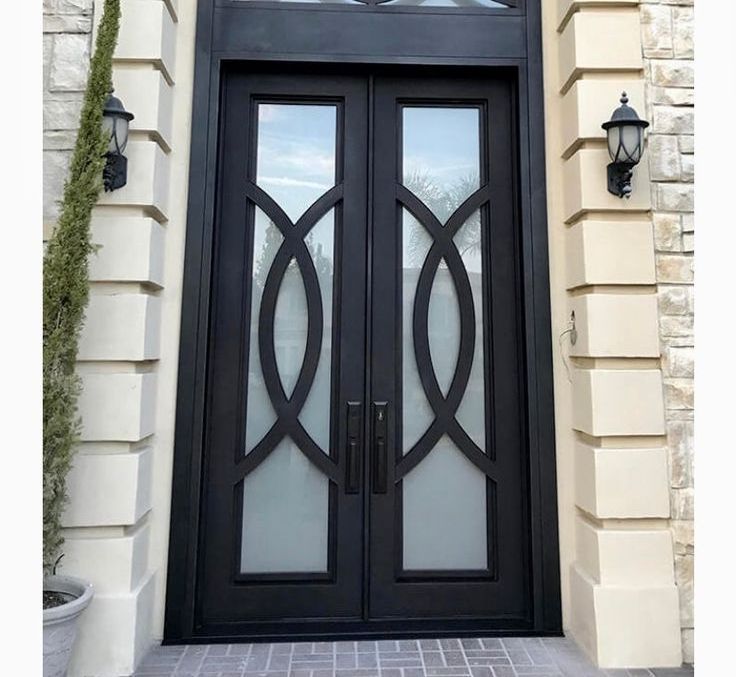 Modern Design Front Home Villa Entrance Double Steel Doors Design Wrought Iron Door