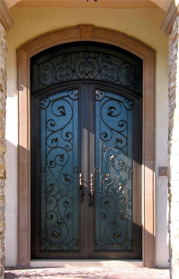 Hot Selling Iron Glass Door Wrought Iron Double Entry Doors With Transom Wrought Iron Doors