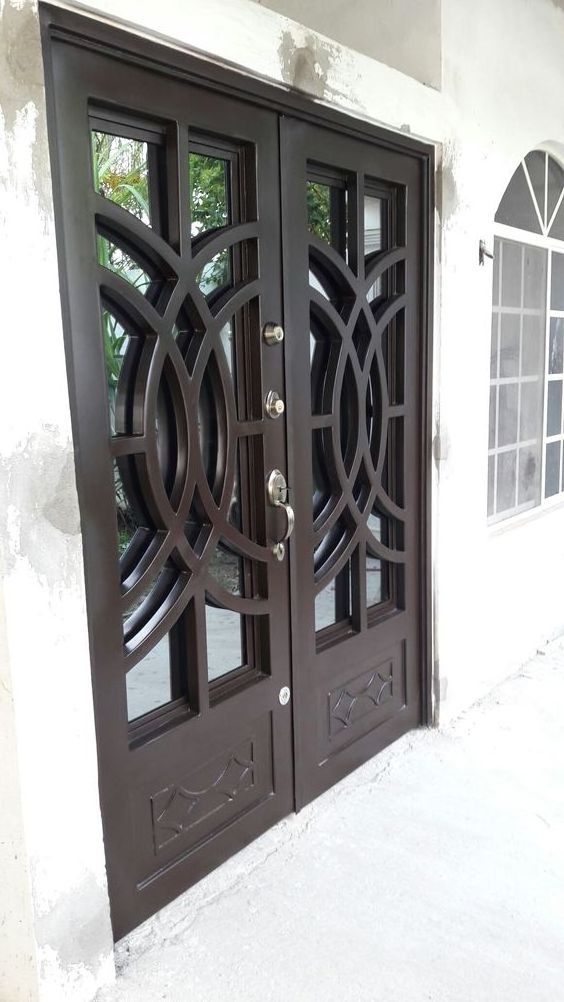 Modern Design Front Home Villa Entrance Double Steel Doors Design Wrought Iron Door