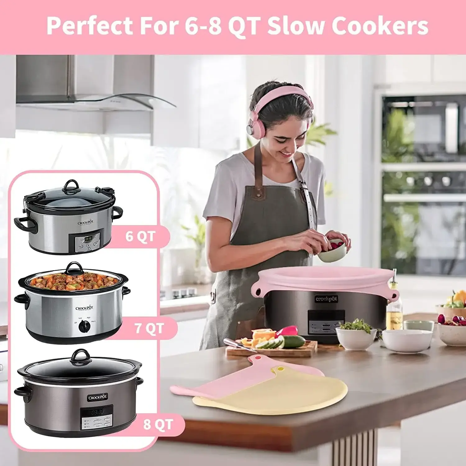 Silicone Slow Cooker Liners Reusable Fit 6-8 Quarts Crockpot Leakproof Easy Clean Bags Liners For Oval Or Round Pot