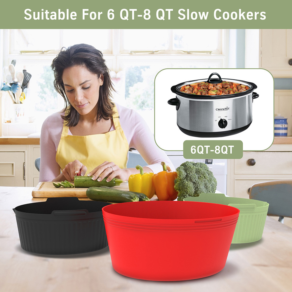 Silicone Slow Cooker Liners fit for 6QT -8 QT Silicone Slow Cooker Divider Liner Reusable Cooking Liner for Round and Oval Slow