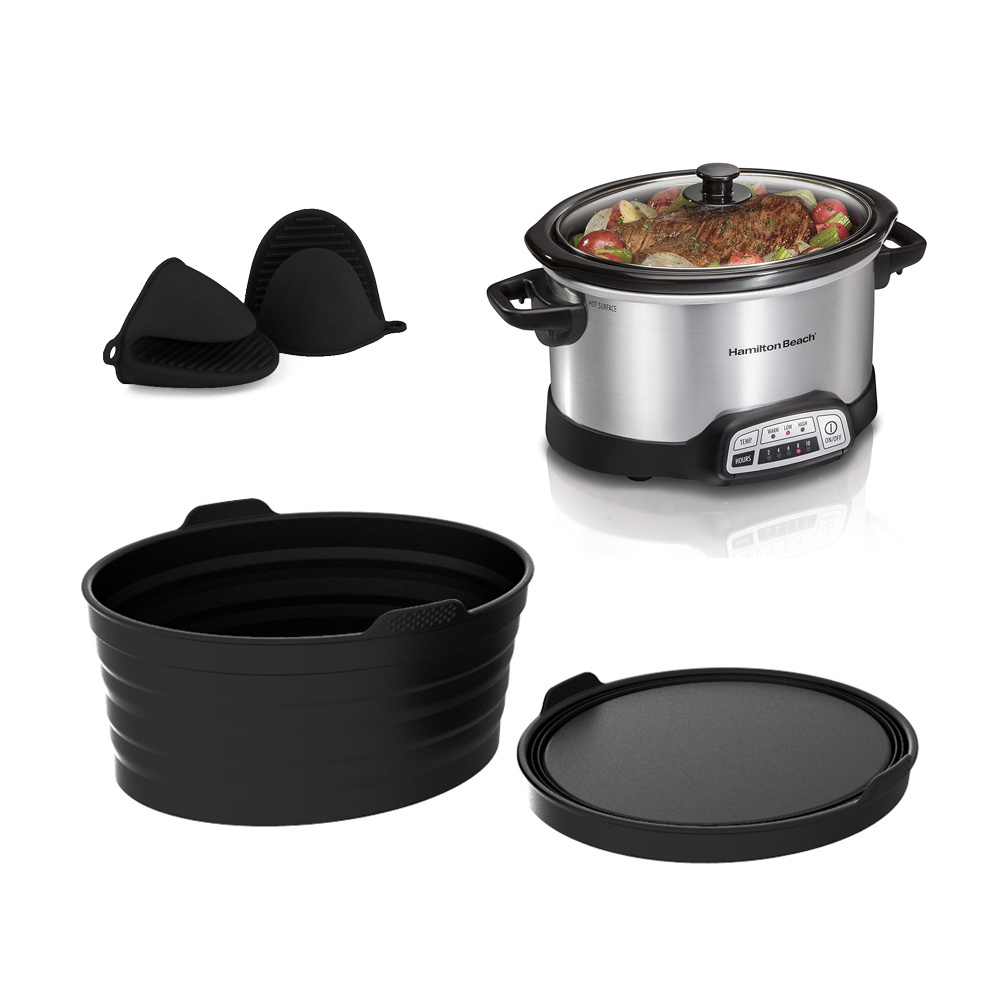 foldable Slow Cooker Divider Liner fit 6-8QT Reusable Silicone Divider Dishwasher Safe Cooking Liner for 6 Quart Pot