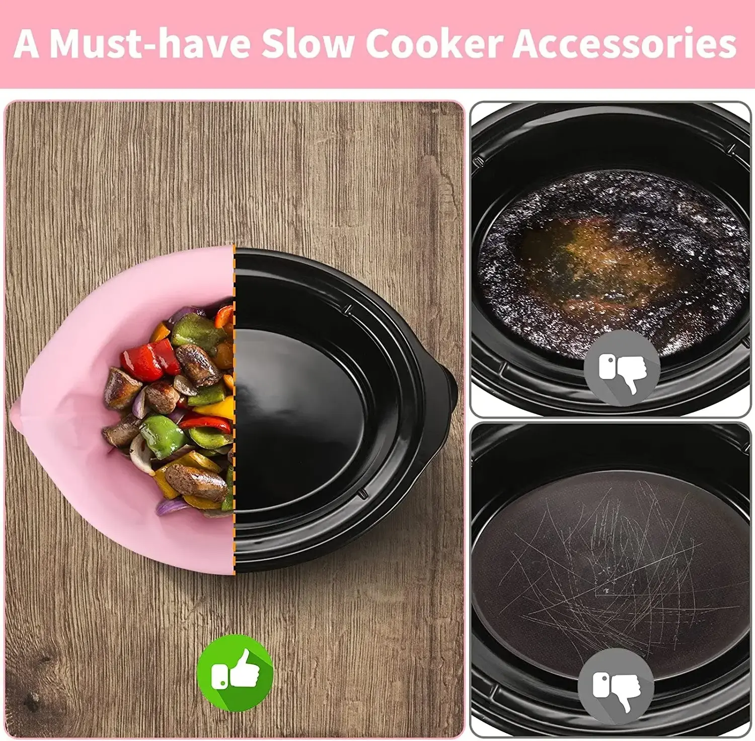 Silicone Slow Cooker Liners Reusable Fit 6-8 Quarts Crockpot Leakproof Easy Clean Bags Liners For Oval Or Round Pot