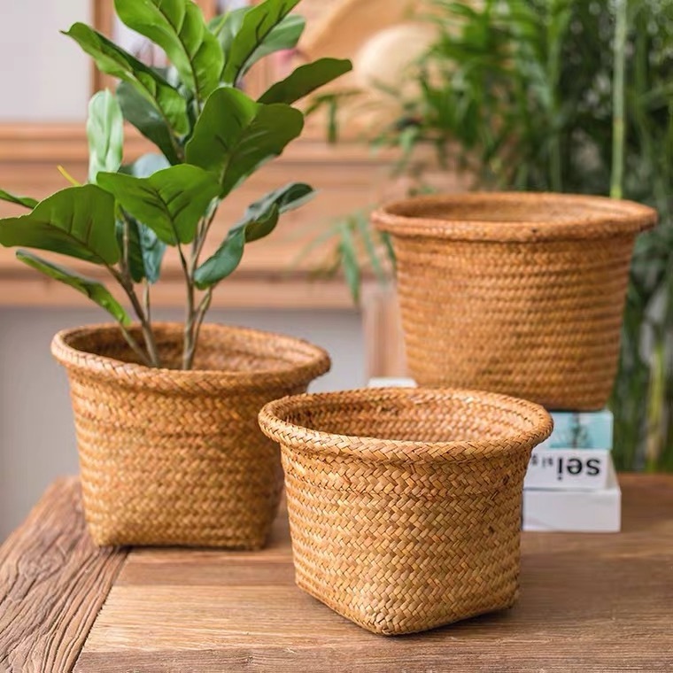 Natural Round Sea grass Hand Woven Hanging Plant Flower Pot