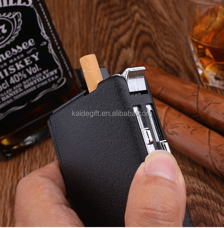 custom design automatic stainless steel cigarette case with lighter for promotional gift