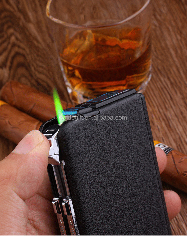 custom design automatic stainless steel cigarette case with lighter for promotional gift