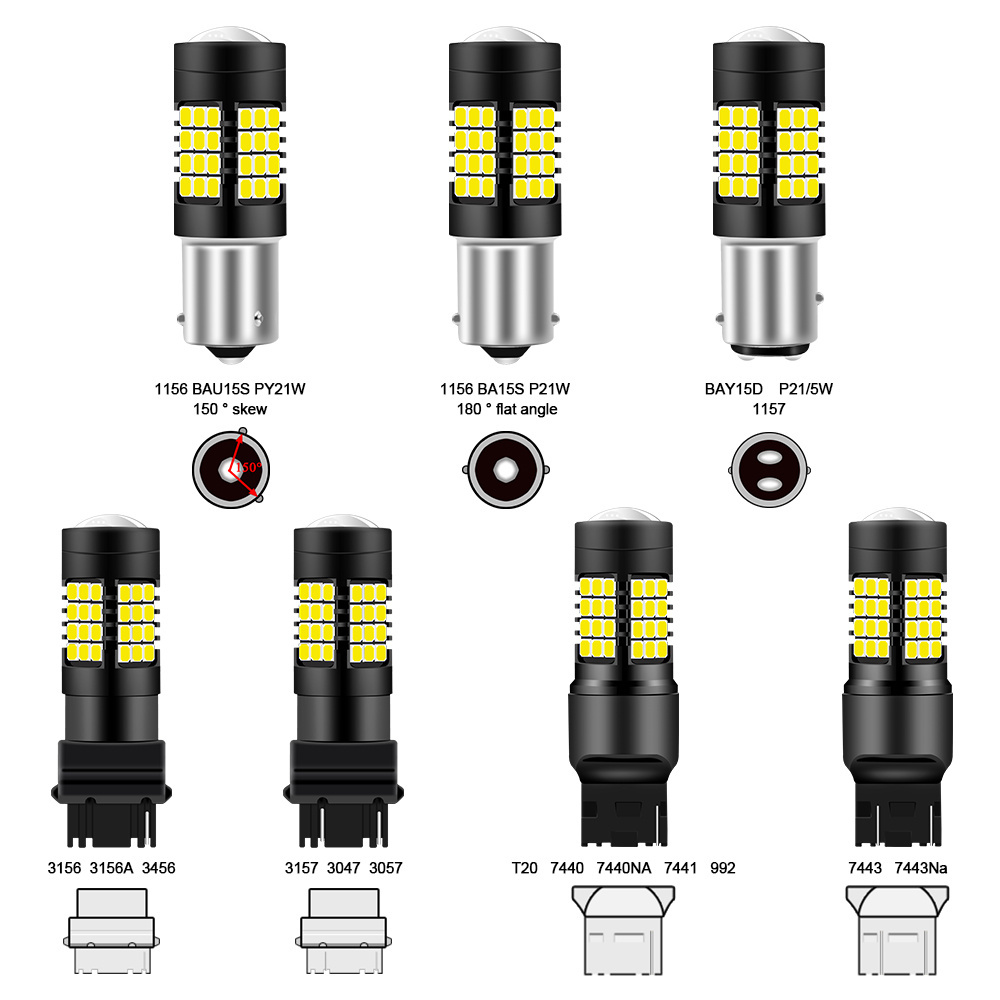 Hot Sales 1156 1157 Bau15s Py21w P21w5w  Led Brake Lights 54smd Reversing Turn Signal Lights 7443 7440 Bulb