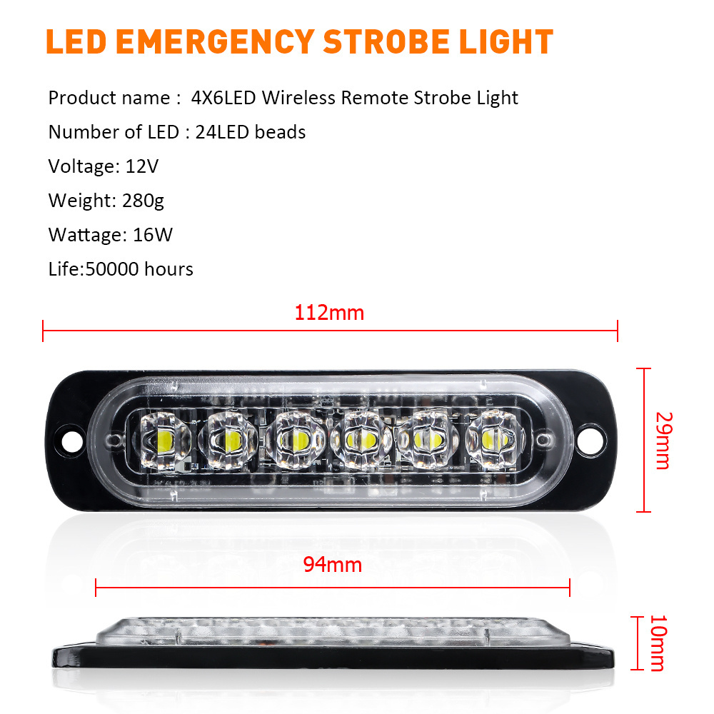 4 In 1 Led Emergency Warning Light 12v 6led Strobe Light Amber/white With Remote  Flash Grille Light For Car Truck Boat