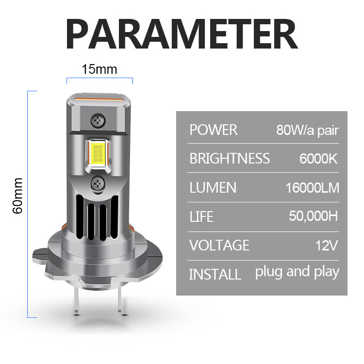 H7 Led Light Canbus  6000k  16000Lm Halogen Replacement  Auto Car Lamp H7  Led Headlight Bulb For car