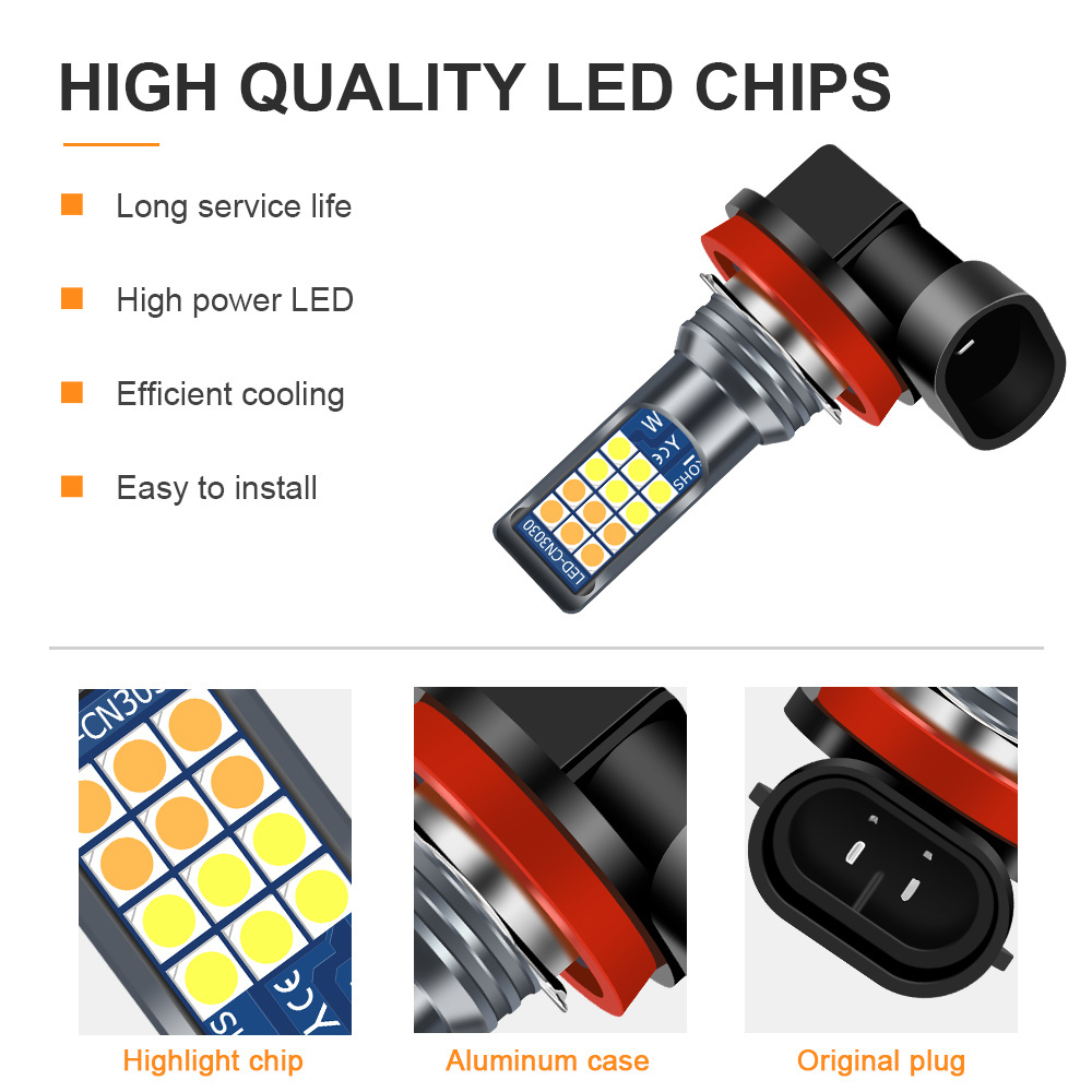 Top sell Dual Colors H7 H4 H16 H11 P13W 9005 9006 33smd 3030 LED Auto Fog Lamp Car Anti Fog Light Bulb