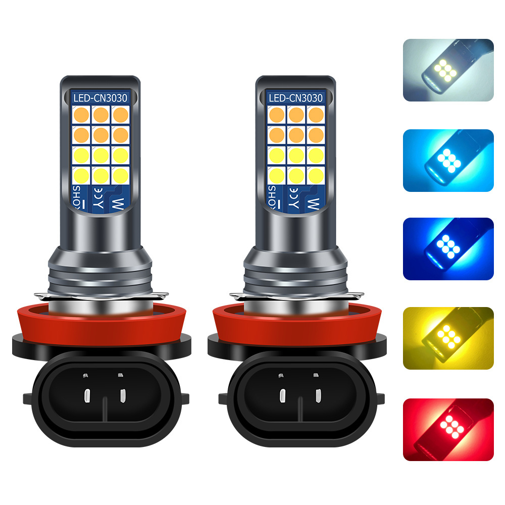 Top sell Dual Colors H7 H4 H16 H11 P13W 9005 9006 33smd 3030 LED Auto Fog Lamp Car Anti Fog Light Bulb