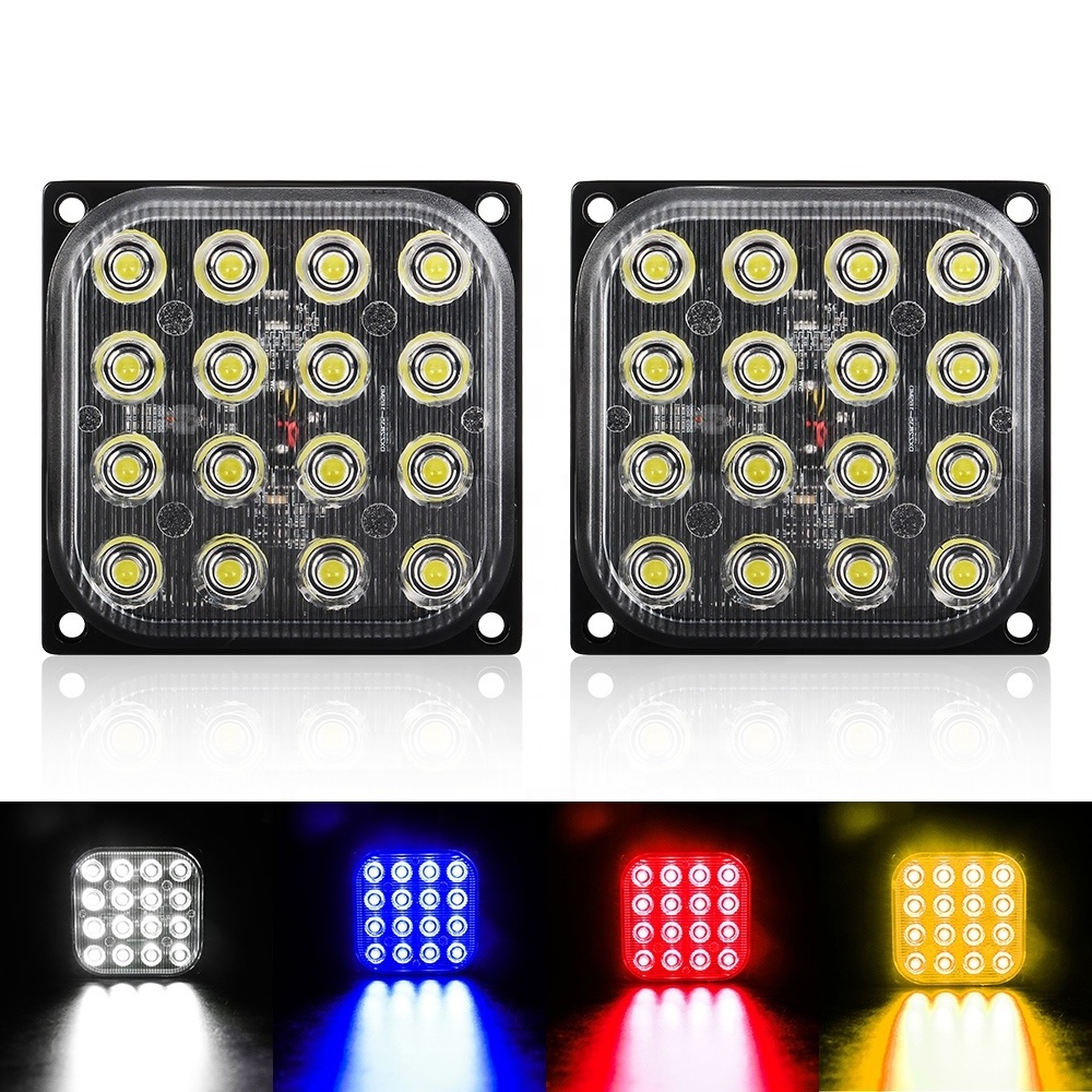 Universal Car 48W 16Led Red White Emergency Warning Lamp Signal Flash Truck Led Strobe Tail Light Square