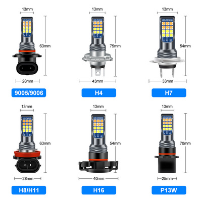 Top sell Dual Colors H7 H4 H16 H11 P13W 9005 9006 33smd 3030 LED Auto Fog Lamp Car Anti Fog Light Bulb