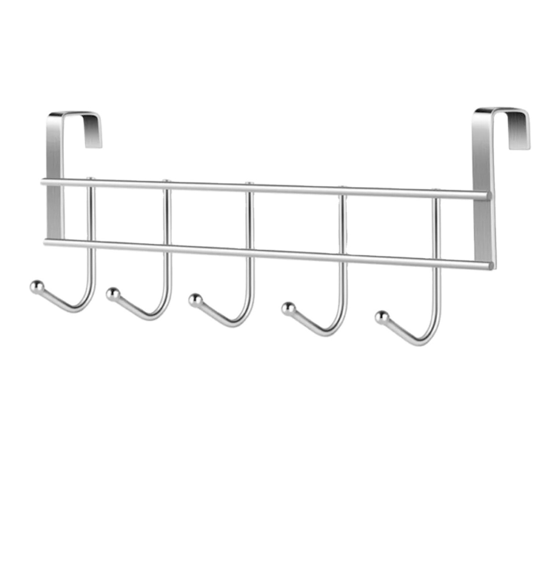 5 Hooks Over The Door Hooks Stainless Steel Hanger Clothes Towel Storage Holder Bathroom Organizer Rack Clothes Coat Hat Hanger