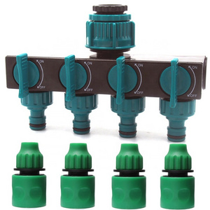 Garden Watering Drip Irrigation 4-way Tap Hose Splitter for 4/7mm Hose w/ 4 Fittings Pipe Quick Connectors for Greenhouse