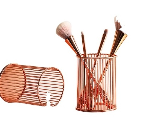 Golden Wrought Iron Makeup Brush Storage Basket Makeup Storage Box Cylindrical Case Storage Lipstick Brush Pen Holder Organizer