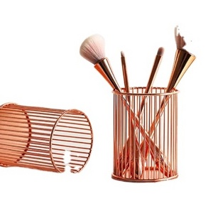 Golden Wrought Iron Makeup Brush Storage Basket Makeup Storage Box Cylindrical Case Storage Lipstick Brush Pen Holder Organizer